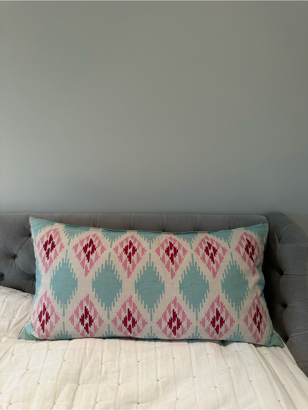 John Robshaw Aqua, Pink & White Geometric Lumbar Pillow